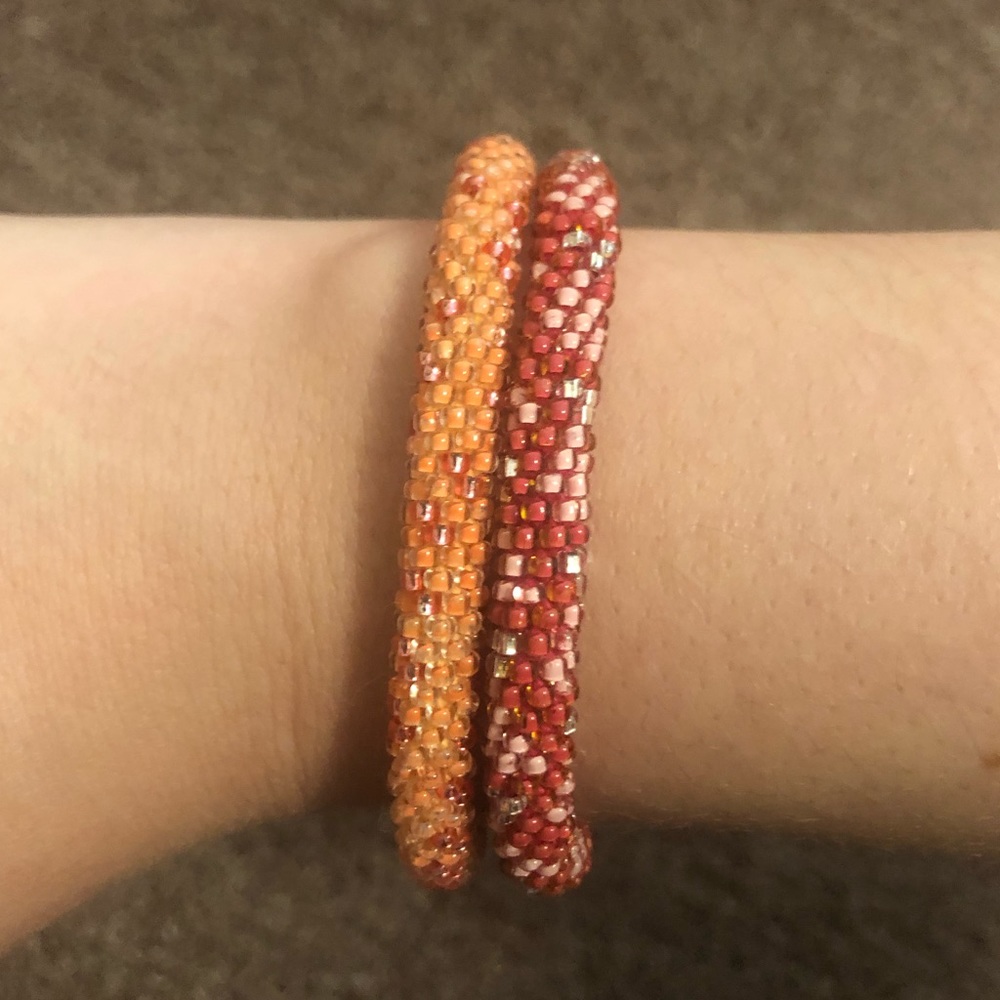 Lily & Laura Set of2 Coral/Orange Beaded Bracelets